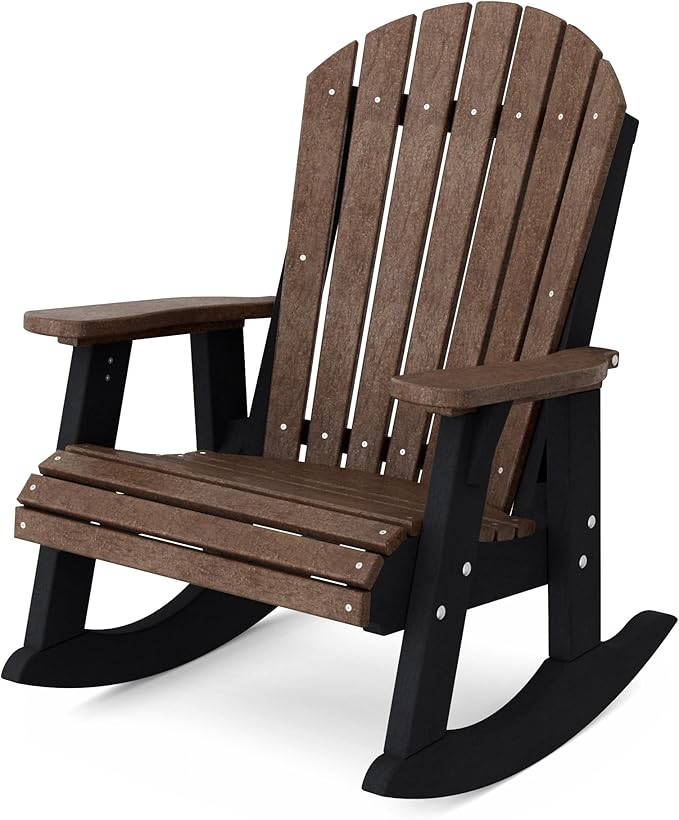 Wildridge Heritage Adirondack Rocking Chair, Tudor Brown and Black - Outdoor Weather Resistant HDPE Rocking Chair for Patio, Deck, Fire Pit