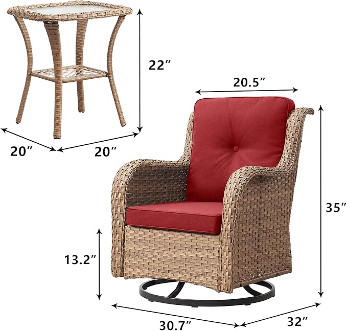 Rilyson Patio Chairs Wicker Outdoor Chair - 6 Piece Rattan Patio Swivel Rocking Chairs Set with Glass Top Side Table - Photo 3