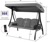 HOMREST 3 Seat Outdoor Porch Swing with 1.5" Deepened Cup Holder, Adjustable Canopy, Patio Swing Bed with Stand - Photo 7