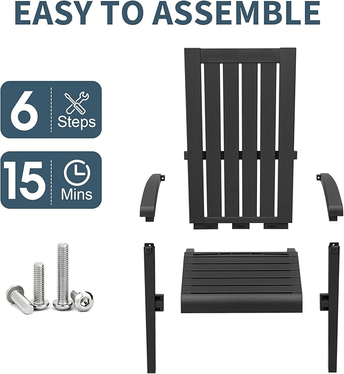 NUNU LAB Oversized Adirondack Chair, Plastic All-Weather Resistant Wooden Textured Lawn Chair, Black Outdoor Patio Chair - Photo 8