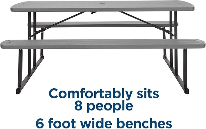 COSCO Outdoor Living 6 ft. Folding Picnic Table, Dark Gray Wood Grain Resin with Gray Steel Legs - Photo 6