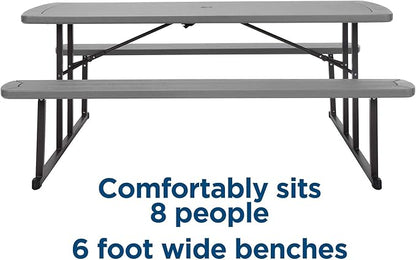 COSCO Outdoor Living 6 ft. Folding Picnic Table, Dark Gray Wood Grain Resin with Gray Steel Legs