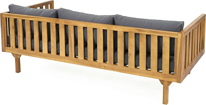Merax Outdoor Acacia Wood Conversation Set - Patio 3-Seat Loveseat Sofa w/Coushion and Round Coffee Table for Backyard - Photo 5