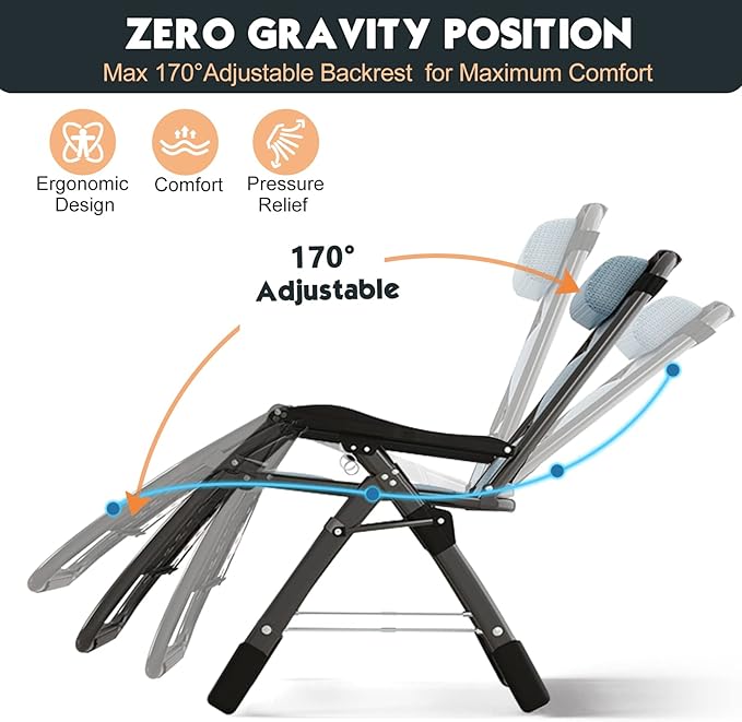 MOPHOTO Zero Gravity Chair, Outdoor Padded Lounge Chair with Side Table, Zero Gravity Recliner Chair, Outdoor Reclining Chair, Sturdy & Comfortable, Supports up to 440lbs