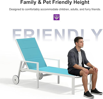 PURPLE LEAF Outdoor Chaise Lounge Set Adjustable Sunbathing Recliner with Armrest and Side Table for Poolside Beach Outside Patio Aluminum Chaise Lounger Blue