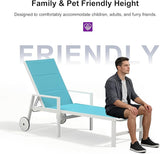 PURPLE LEAF Outdoor Chaise Lounge Adjustable Sunbathing Recliner with Armrest Blue 2 Sets - Photo 8