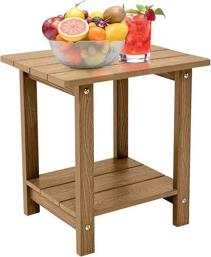 Outdoor Side Table, Weather Resistant Double Small Adirondack Side Table, Outdoor Indoor End Table for Adirondack Chair, 17" Patio Table for Pool, Deck and Porch, Brown