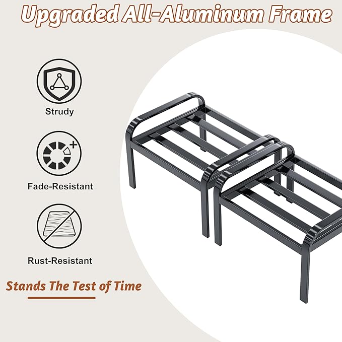 HOMREST Metal Outdoor Ottoman, 2-Piece Aluminum Footstool w/Removable Cushion - Photo 5