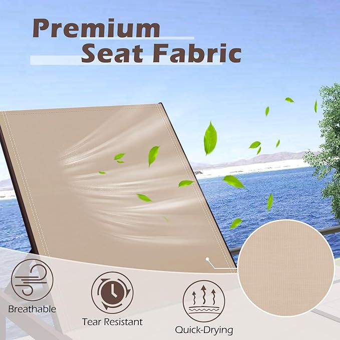 HAPPYGRILL Aluminum Chaise Lounge Chair, Heavy-Duty Patio Recliner W/ 6-Level Backrest & Breathable Fabric - Photo 7