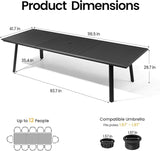 118" Aluminum Patio Dining Table with Umbrella Hole, Rectangle All-Weather Outdoor Table for 10 Slatted Design for Lawn - Photo 2