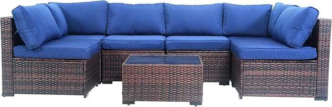 7 Piece Rattan Outdoor Patio Furniture Set, Weather-Resistant Outdoor Conversation Furniture with Ottoman - Photo 1