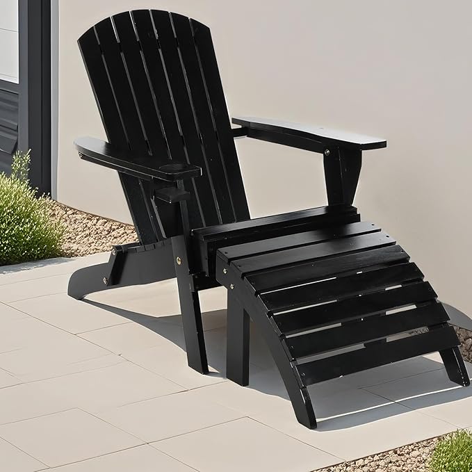 Adirondack Ottoman Outdoor, Adirondack Chair Footstool for Garden Lawn Backyard Pool Deck Patio Porch(Black)