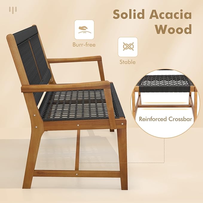 Tangkula Outdoor Acacia Wood Dining Chairs Set of 2, All-Weather Rope Woven Patio Chairs with Armrests - Photo 6