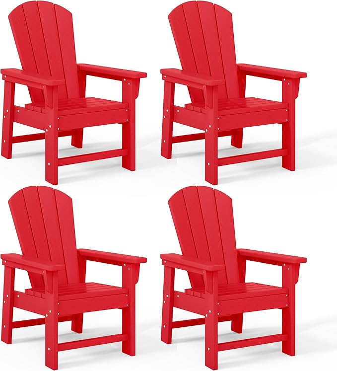 Costaelm Kids Adirondack Chair Set of 4, Plastic Outdoor Kids Chair Toddler Patio Furniture and Outdoor Children Picnic Activity Lawn Chair for Garden, Patio, Backyard & Beach, Red