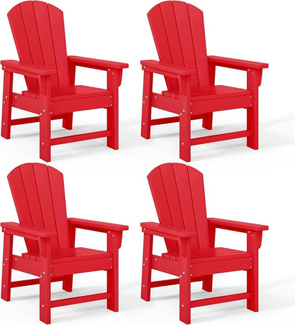 Costaelm Kids Adirondack Chair Set of 4, Plastic Outdoor Kids Chair Toddler Patio Furniture and Outdoor Children Picnic Activity Lawn Chair for Garden, Patio, Backyard & Beach, Red