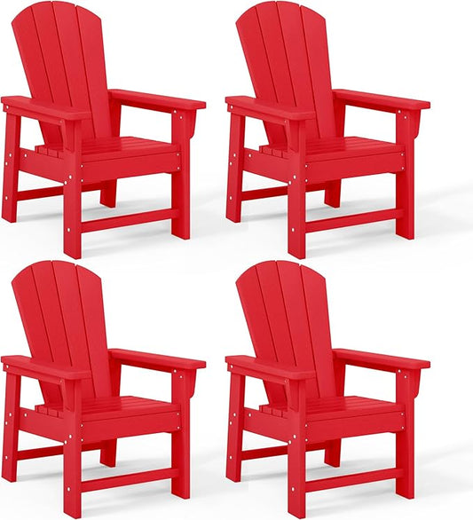 Costaelm Kids Adirondack Chair Set of 4, Plastic Outdoor Kids Chair Toddler Patio Furniture and Outdoor Children Picnic Activity Lawn Chair for Garden, Patio, Backyard & Beach, Red