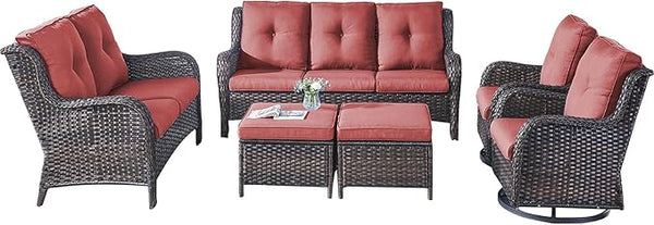 Rilyson Wicker Patio Furniture Set - 6 Piece Rattan Outdoor Sectional Conversation Sets with 2 Rocking Swivel Chairs - Photo 1
