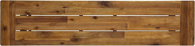 Merax 2-Piece Acacia Wood Outdoor Benches Set, 63" Rustic Patio Bench with Sandblast Teak Finish and H-Stretcher Design, Solid Hardwood Garden Bench for Dining, Porch, Fire Pit, Teak+Black