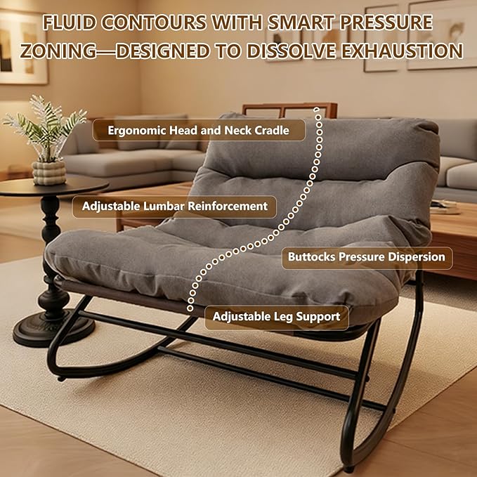 Oversized Papasan Rocking Chair with Cushion, 300 lbs Weight Capacity, Comfortable Indoor Outdoor Lounge Chair for Patio, Garden, Living Room & Bedroom – Gray