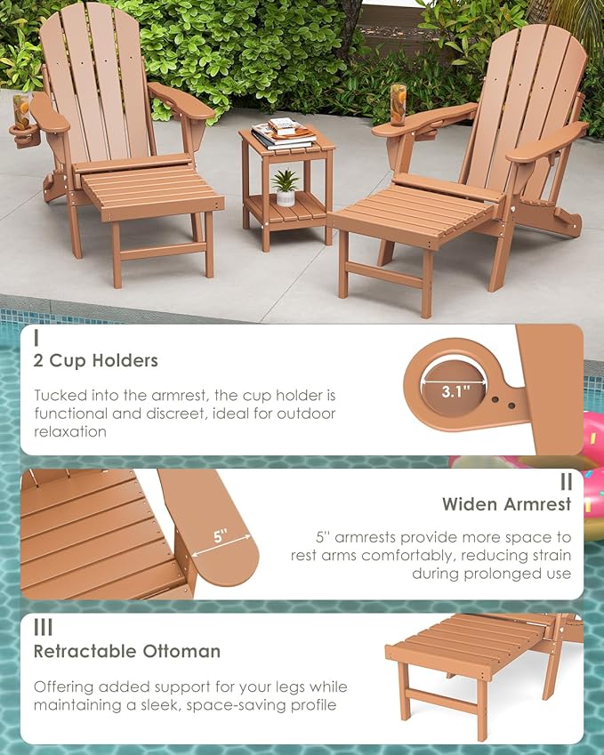 GREENVINES Adjustable Adirondack Chair with Retractable Ottoman | Folding | HDPE Plastic | Fire Pit Chairs w/Foot Rest - Photo 7