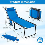 GYMAX Lounge Chairs for Outside, Extra High Folding Beach Tanning Lounger with Adjustable Backrest - Photo 3