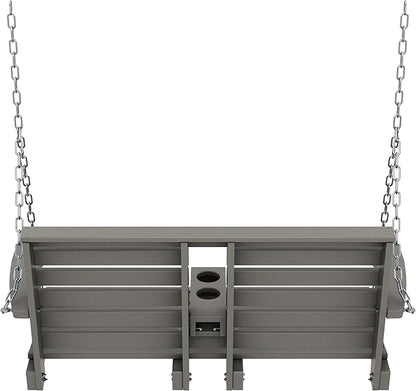KINGYES Outdoor Hanging Porch Swing, 2 Seat Patio Chair With Cup Holders, Waterproof Bench for Courtyard & Garden, 660LBS Weight Capacity, Gray