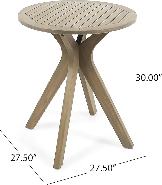 Merax Outdoor Coffee Table 27.5" Round Acacia Wood Patio Side Table, X-Shaped Base Support, Slat Tabletop Design, Grey
