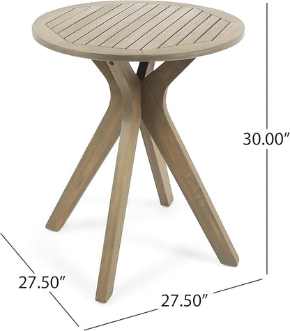 Merax Outdoor Coffee Table 27.5" Round Acacia Wood Patio Side Table, X-Shaped Base Support, Slat Tabletop Design, Grey