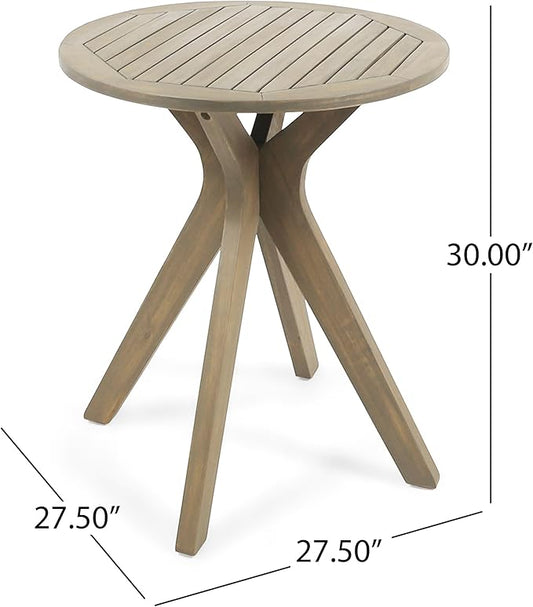 Merax Outdoor Coffee Table 27.5" Round Acacia Wood Patio Side Table, X-Shaped Base Support, Slat Tabletop Design, Grey