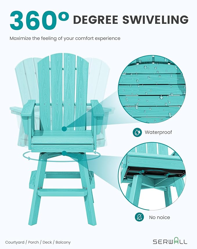 SERWALL Swivel Adirondack Bar Chairs Set of 4, HDPE Outdoor Swivel Barstools Chairs Set of 4 for Bistro, Poolside - Photo 3