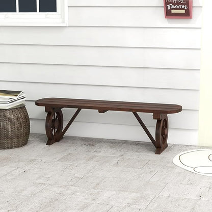 Giantex 2-Person Wooden Outdoor Bench with Wagon Wheel Legs, Slatted Seat, Rustic Country Design, 710 Lbs Weight Capacity, Patio Bench for Porch, Lawn, Backyard, Park, Garden, Brown (47”)