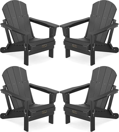 SERWALL Foldable Adirondack Chair Set of 4 for Patio Garden Outdoors Fire Pit-Black