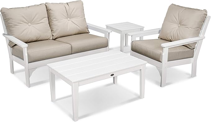 POLYWOOD® Vineyard 4-Piece Deep Seating Set in White/Cast Ash