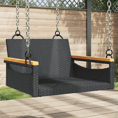 Patio Swing Bench Black with Sturdy Steel Frame and UV-Resistant Poly Rattan for Outdoor Relaxation in Garden or Balcony, 21.7 in Width and 17.7 in Depth Seating Area, Modern