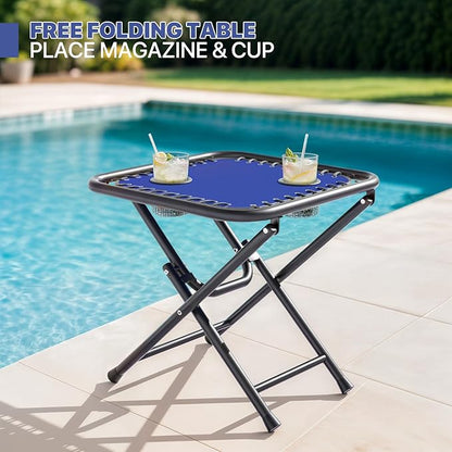 Magshion Folding Zero Gravity Chairs Set of 2, Outdoor Reclining Camping Chairs, Patio Lounge Recliners with Side Table & Cup Holder Tray, Blue