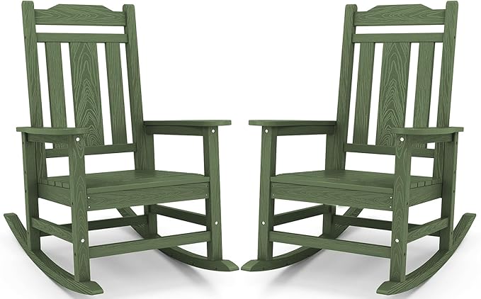 SERWALL Oversized Rocking Chair Set of 2 Outdoor, HDPE Outdoor Rocking Chair Set of 2, Avocado