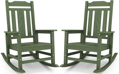 SERWALL Oversized Rocking Chair Set of 2 Outdoor, HDPE Outdoor Rocking Chair Set of 2, Avocado