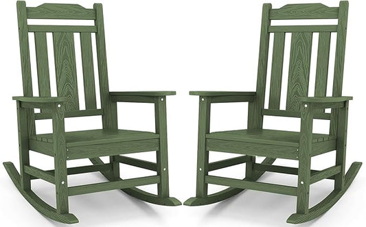 SERWALL Oversized Rocking Chair Set of 2 Outdoor, HDPE Outdoor Rocking Chair Set of 2, Avocado