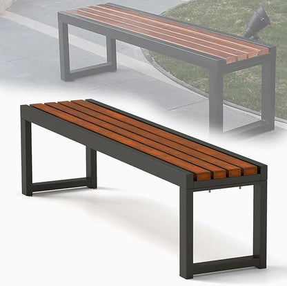 Outdoor Garden Bench with Wooden Seat & Iron Frame, All-Weather Outside Benches Heavy Duty Patio Bench for Lawn Porch Yard Park, 880lb Capacity 15.4×17.7in (WxH) Easy Assembly 47.24x15.4x17.7IN