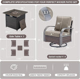 Belord 5 Pieces Patio Furniture Set with Fire Pit Table - 4 Outdoor Swivel Rocker Chairs with 50000 BTU Propane Fire - Photo 3
