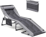 Devoko 4-Fold Padded Portable Folding Outdoor Chaise Lounge Heavy Duty Reclining Chair with Pillow & Side Pocket for - Photo 1