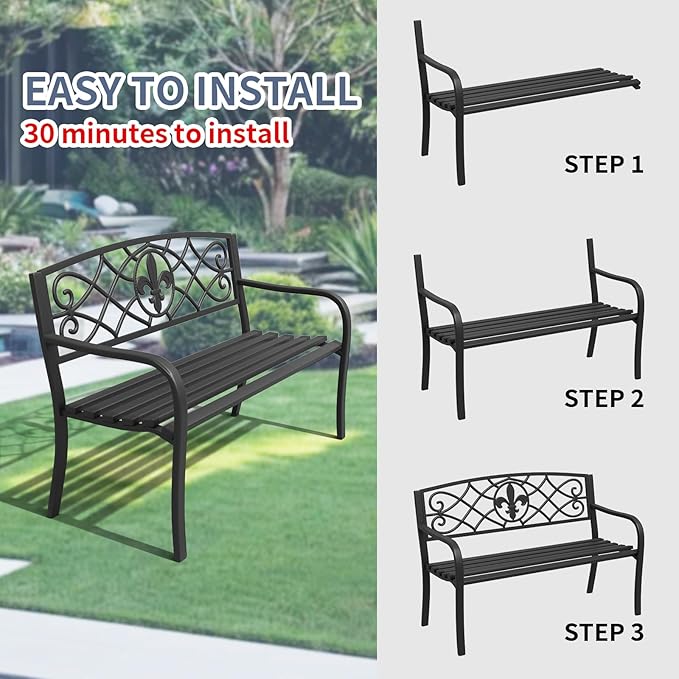 SHGJ&SOFT Outdoor Bench, Garden Bench, Outdoor Metal Frame Patio Park Bench,for Porch, Lawn,Garden,Yard (BK-01)