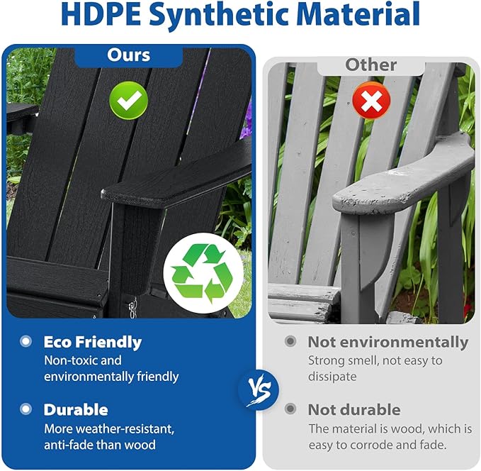 Folding Adirondack Chair Weather Resistant Foldable Fire Pit Chairs HDPE Outdoor Adirondack Chair for Patio Front Porch Pool Garden Deck Fire Pit Outside, Black