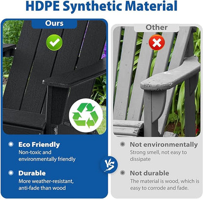 Folding Adirondack Chair Weather Resistant Foldable Fire Pit Chairs HDPE Outdoor Adirondack Chair for Patio Front Porch Pool Garden Deck Fire Pit Outside, Black