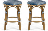 PURPLE LEAF French Patio Round 26" Counter Stool Set of 2 Large Handwoven Wicker Rattan Seat Armless Barstools with - Photo 1