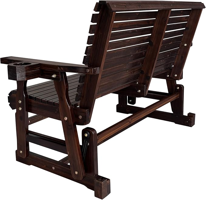 Fortune Candy Patio Glider with Cup Holders, High Roll Back and Deep Contoured Seat,Heavy Duty 800 Lb (Deep Brown, 2-Seater)