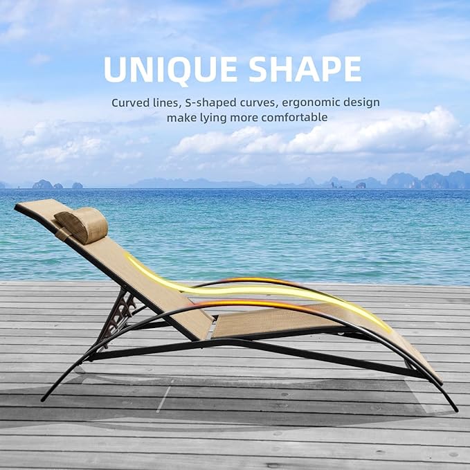 EROMMY Patio Chaise Lounge Chair Set of 2, Outdoor Lounge Chairs with 5 Position Adjustable Backrest, All-Weather Waterproof Pool Lounge Chairs for Poolside Beach Yard