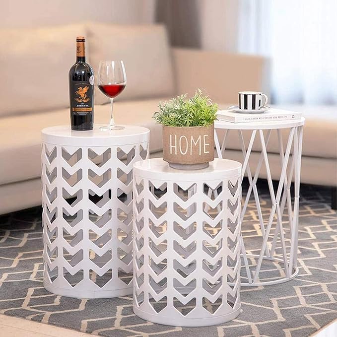 Y&M Set of 3 Metal Round Coffee Table, Side Table End Table for Indoor Outdoor Multifunctional Use - Photo 5