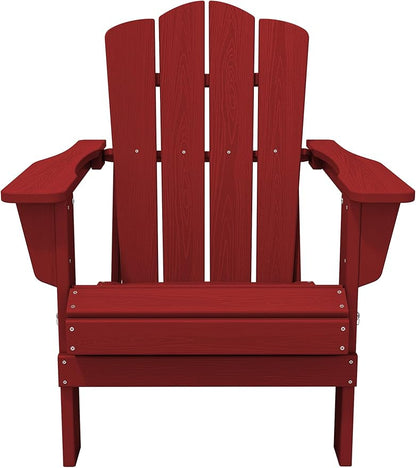 KINGYES Folding Adirondack Chair, HDPE All-Weather Patio Chairs, Wooden Textured Lawn Chair for Poolside, Backyard, Deck, Fire Pit, Red