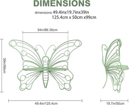 Pink Butterfly Benches Outdoors, Pretty Garden Bench & Cute Metal Outside Bench, Front Porch Benches Outdoor with Sturdy Frame for Lawn Yard Balcony (Green)